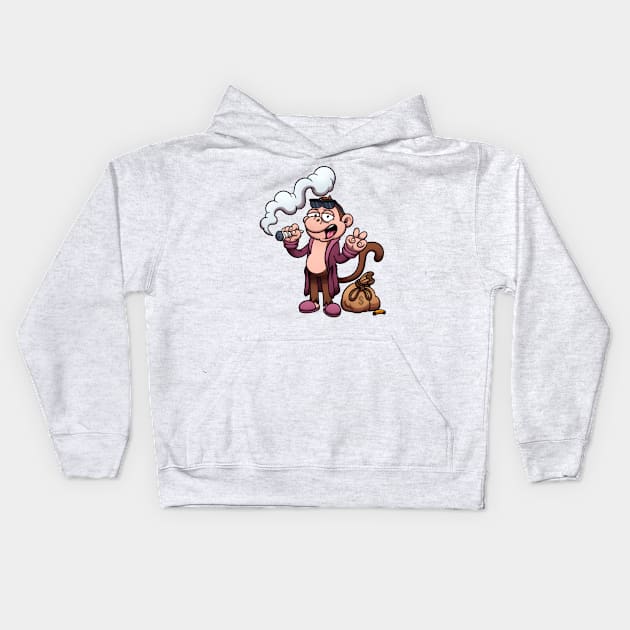 Rich Monkey Smoking A Joint Kids Hoodie by TheMaskedTooner